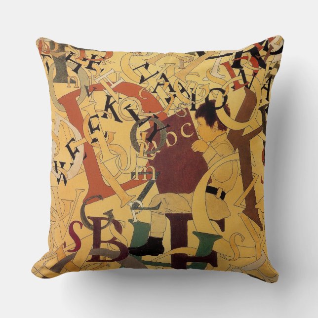Vintage Maxfield Parrish Alphabet Throw Pillow (Front)