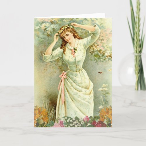 Vintage May Day Beltane Floral Lady Holiday Card