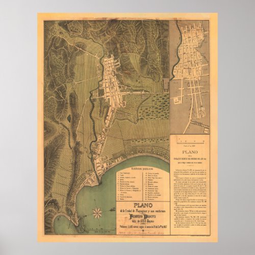 Vintage Mayaguez Puerto Rico Map 1888 Poster