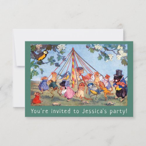Vintage maypole animals childs party invitation