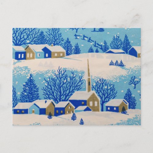 Vintage MCM Christmas Postcard Winter Snow scene