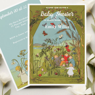 Vintage Meadow Babies Gender Story Book Shower Invitation