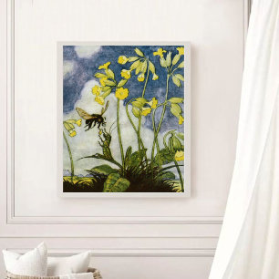 Vintage Meadow Friends Bee and Grasshopper Poster