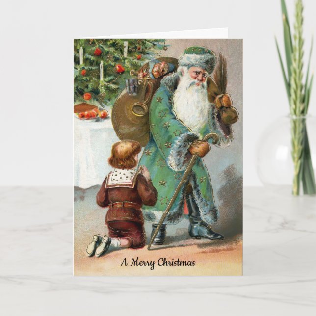 Vintage Mean Santa Customizable Holiday Card (Front)