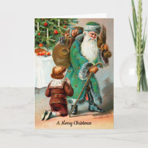 Vintage Mean Santa Customizable Holiday Card