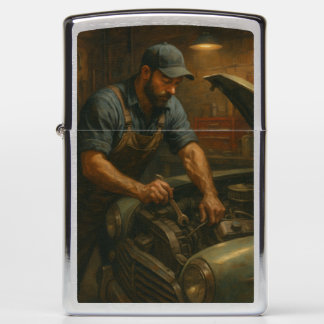 Vintage Mechanic at Work – Gritty Garage Oil Paint Zippo Lighter