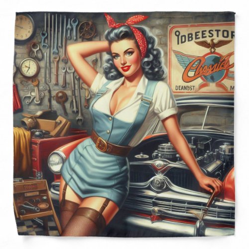 Vintage Mechanic Pin Up Bandana