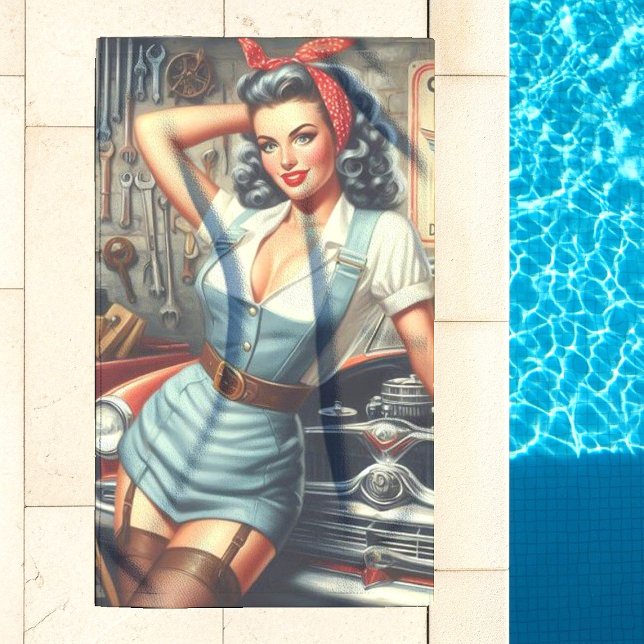 Vintage Mechanic Pin Up Beach Towel (Creator Uploaded)