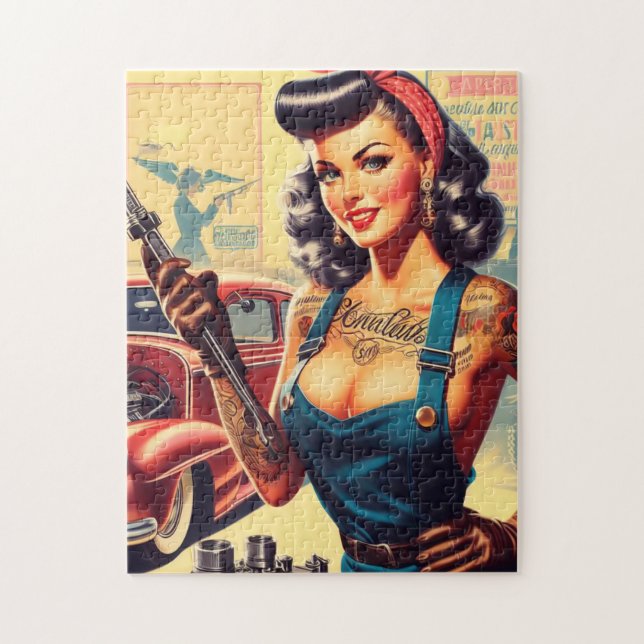 Vintage Mechanic Pin-up Jigsaw Puzzle (Vertical)
