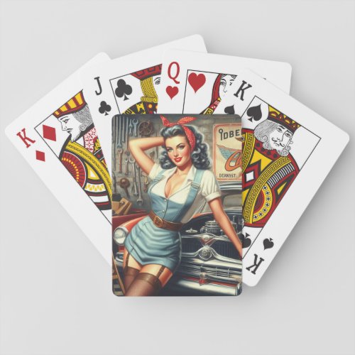 Vintage Mechanic Pin Up Playing Cards
