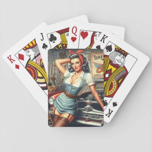 Vintage Mechanic Pin Up Poker Cards