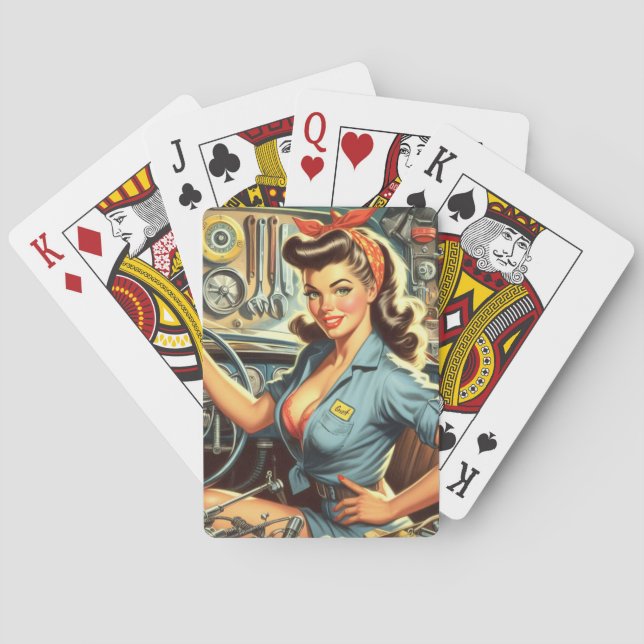 Vintage Mechanic Pin Up Poker Cards (Back)