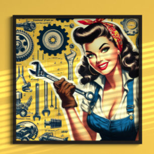 Vintage Mechanic Pin-up Poster