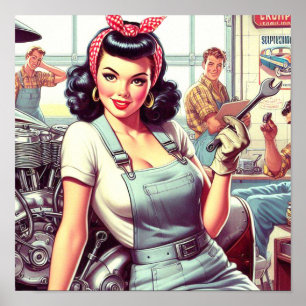 Vintage Mechanic Pin-up Poster