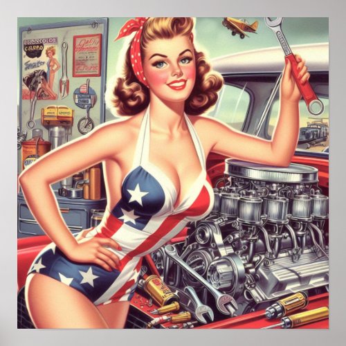 Vintage Mechanic Pin_up Poster