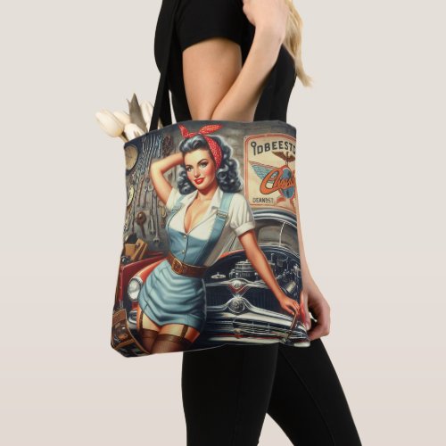 Vintage Mechanic Pin Up Tote Bag