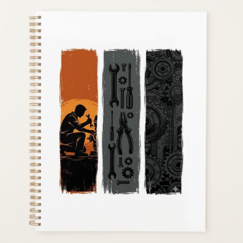 Vintage Mechanic Tools Gear Triptych Shirt Design_ Planner