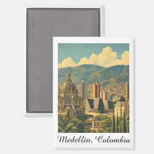 Vintage Medellin Colombia Cityscape Travel Magnet