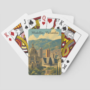 Vintage Medellin Colombia Cityscape Travel Poker Cards