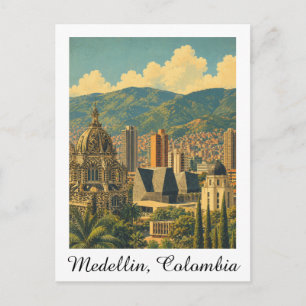 Vintage Medellin Colombia Cityscape Travel Postcard