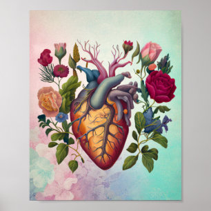 Vintage medical anatomy heart flower doctor poster