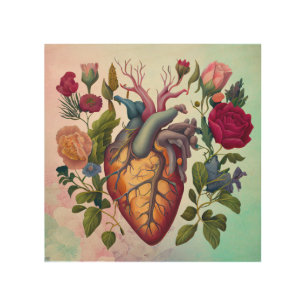 Vintage medical anatomy heart flower doctor wood wall art