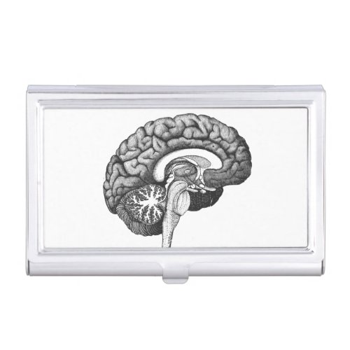 Vintage medical anatomy illustration human brain business card case