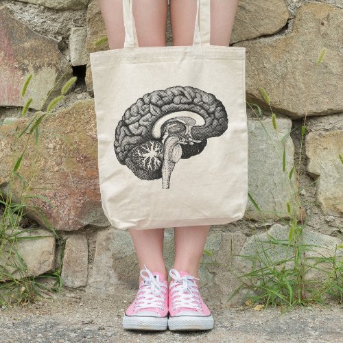 Vintage medical anatomy illustration human brain tote bag
