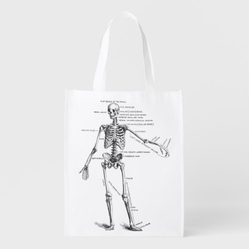 Vintage medical anatomy skeleton doctor diagram grocery bag