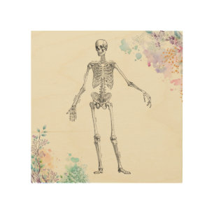 Vintage medical anatomy skeleton flower diagram wood wall art