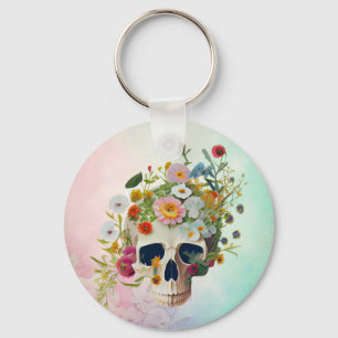 Vintage medical anatomy skull flower doctor keychain