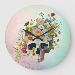 Vintage medical anatomy skull flower doctor large clock