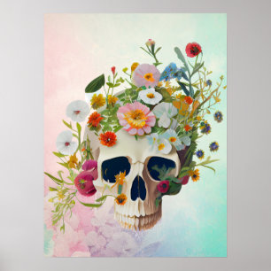 Vintage medical anatomy skull flower doctor poster