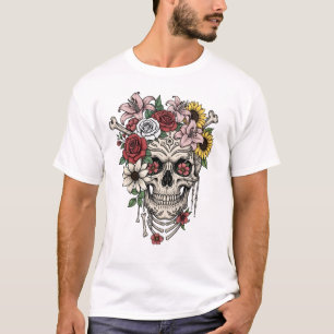 Vintage medical anatomy skull flower T-Shirt
