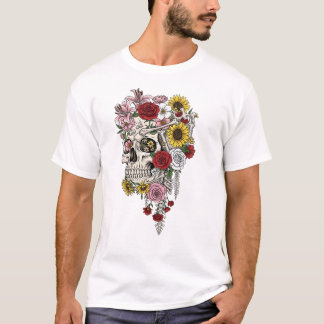 Vintage medical anatomy skull flower T-Shirt