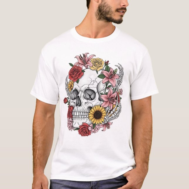 Vintage medical anatomy skull flower  T-Shirt (Front)