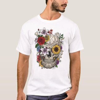 Vintage medical anatomy skull flower T-Shirt