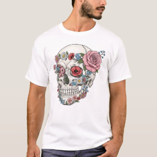 Vintage medical anatomy skull flower T-Shirt