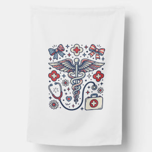 Vintage Medical Caduceus Patriotic Nurse Vector De House Flag