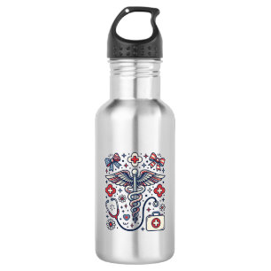 Vintage Medical Caduceus Patriotic Nurse Vector De Stainless Steel Water Bottle