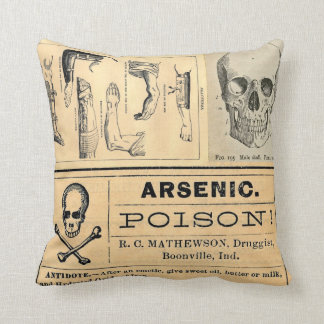 Vintage Medical Skull Poison Anatomy Pillow