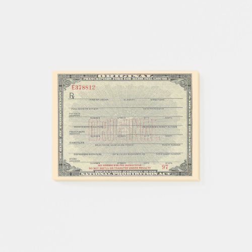 Vintage Medicinal Liquor Prescription Form Post_it Notes