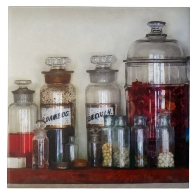 Vintage Medicine Bottles Ceramic Tile (Front)