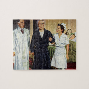 Vintage Medicine, Doctor and Nurse with Patient Jigsaw Puzzle