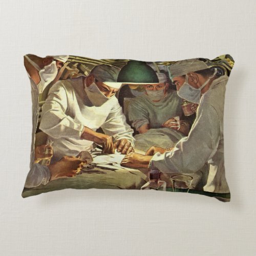 Vintage Medicine Doctors Performing Surgery in ER Accent Pillow
