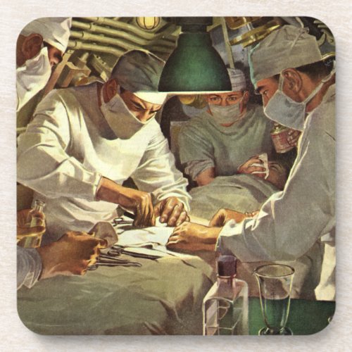 Vintage Medicine Doctors Performing Surgery in ER Beverage Coaster