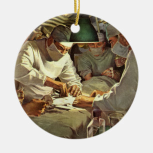 Vintage Medicine, Doctors Performing Surgery in ER Ceramic Ornament