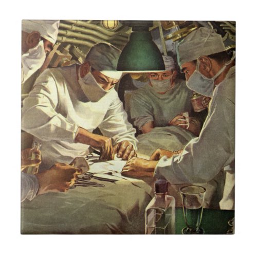 Vintage Medicine Doctors Performing Surgery in ER Ceramic Tile
