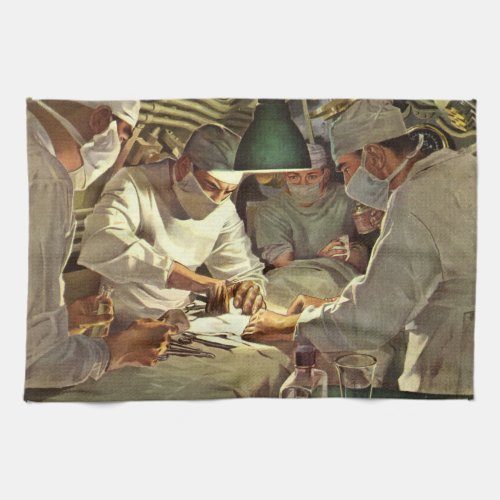 Vintage Medicine Doctors Performing Surgery in ER Kitchen Towel
