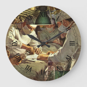 Vintage Medicine, Doctors Performing Surgery in ER Large Clock